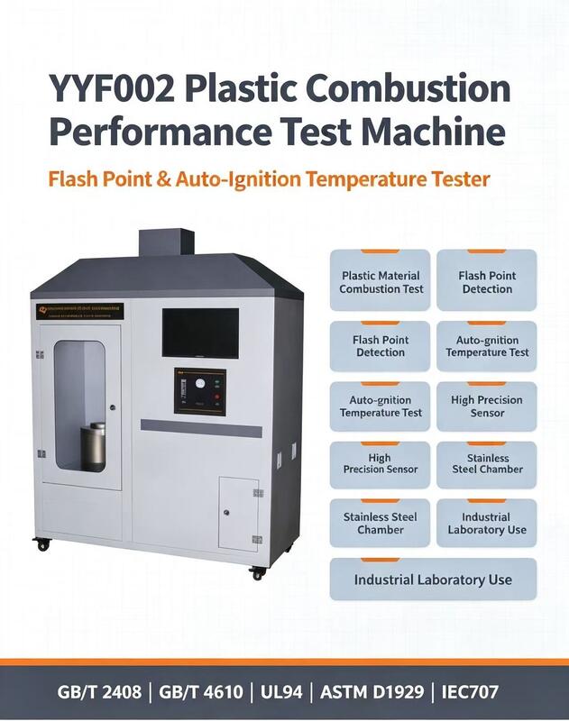 Máy kiểm tra độ bắt lửa của nhựa theo tiêu chuẩn UL94 ASTM D1929 IEC707, lưu lượng khí điều chỉnh 0~100mm/s và độ chính xác nhiệt độ ±1℃