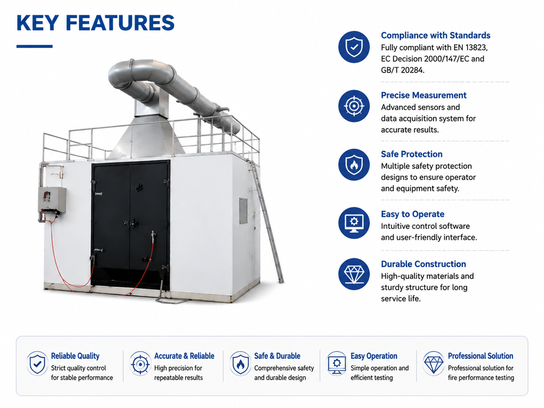 Thiết bị kiểm tra phản ứng với lửa SBI với độ chính xác cảm biến áp suất 2Pa, phạm vi kiểm tra 1-30 phút và độ chính xác nhiệt độ 0,5°C